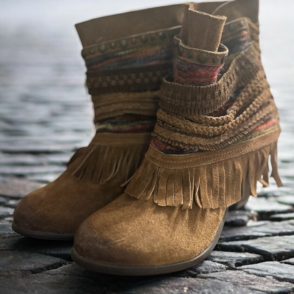 Brown Fringe Ankle Boots